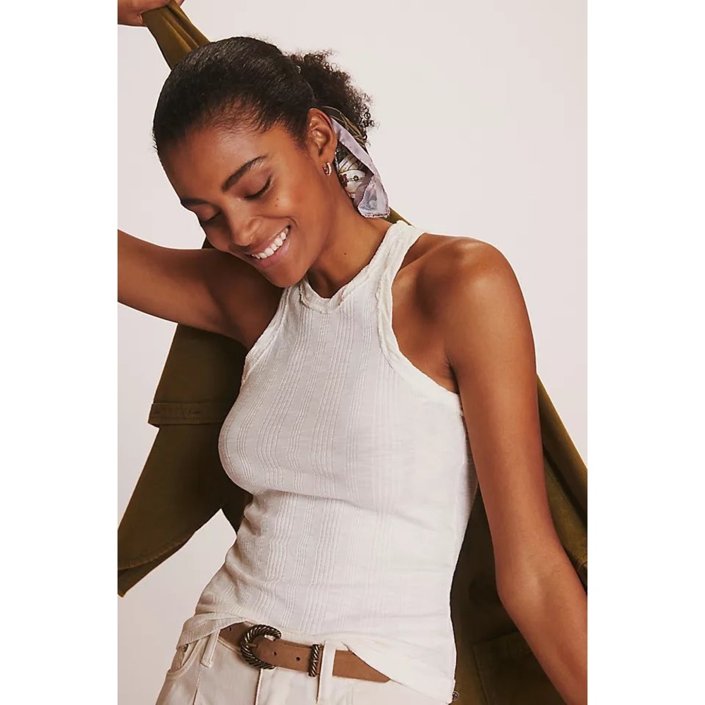 Pilcro Anthropologie White Ribbed High Neck Racerback Tank Top XS